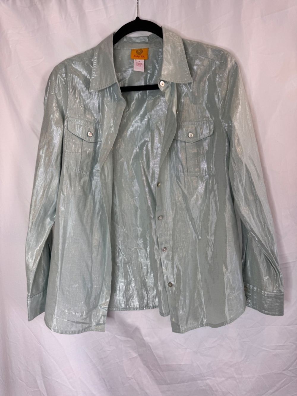 Ruby Rd. Shiny Pale Sage Button-Up Shirt